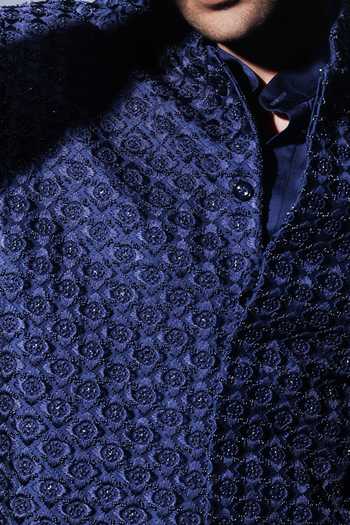 Buy Jorah Men Blue Viscose, Dupion, Satin, Crepe Hand Embroidered Jacket And Kurta Set Buy_Jorah Men_Blue Viscose, Dupion, Satin, Crepe Hand Embroidered Jacket And Kurta Set