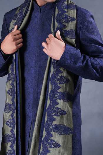 Shop Jorah Men Blue Viscose, Dupion, Satin, Twill, Silk Abstract Embroidered Jacket Set Online at Aza Fashions Shop_Jorah Men_Blue Viscose, Dupion, Satin, Twill, Silk Abstract Embroidered Jacket Set _Online_at_Aza_Fashions