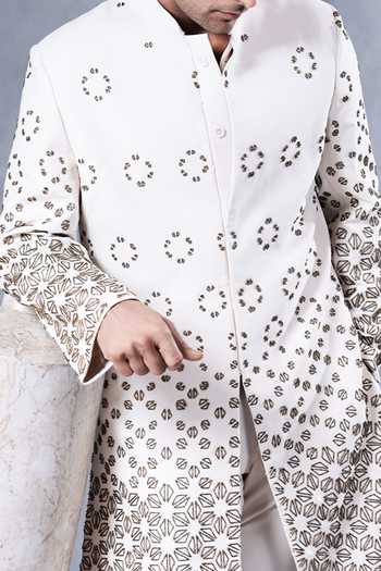 Shop Jorah Men Ivory Crepe Hand Embroidered Jacket Set Online at Aza Fashions Shop_Jorah Men_Ivory Crepe Hand Embroidered Jacket Set _Online_at_Aza_Fashions
