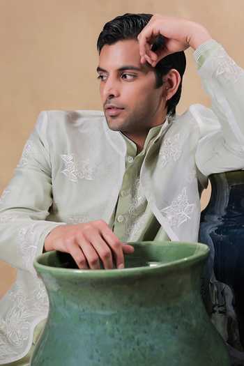 Buy Jorah Men Ivory Organza, Chanderi, Twill Embroidered Jacket And Kurta Set Online at Aza Fashions Buy_Jorah Men_Ivory Organza, Chanderi, Twill Embroidered Jacket And Kurta Set _Online_at_Aza_Fashions
