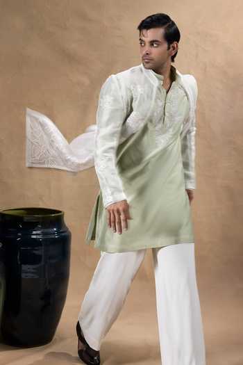 Shop Jorah Men Ivory Organza, Chanderi, Twill Embroidered Jacket And Kurta Set Online at Aza Fashions Shop_Jorah Men_Ivory Organza, Chanderi, Twill Embroidered Jacket And Kurta Set _Online_at_Aza_Fashions