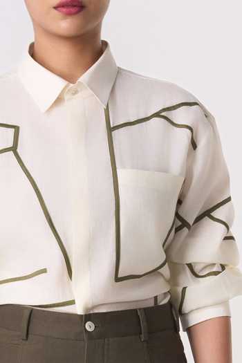 Shop_Line Out Line_Off White Chanderi Collared Neck Linear Drift Shirt _Online_at_Aza_Fashions