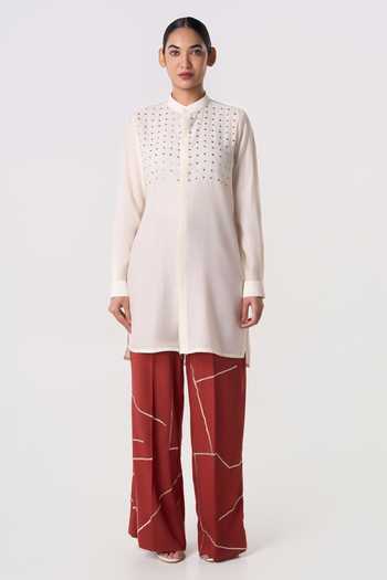 Buy Line Out Line Off White Chanderi Mandarin Collar Beaded Node Kurta Online at Aza Fashions Buy_Line Out Line_Off White Chanderi Mandarin Collar Beaded Node Kurta _Online_at_Aza_Fashions