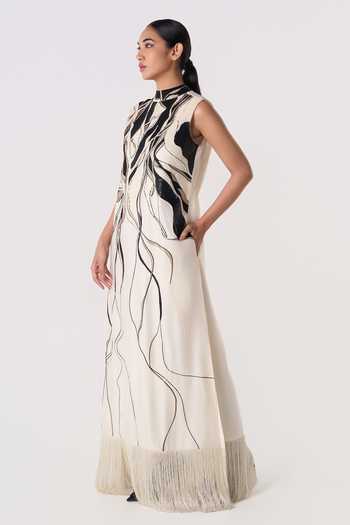 Line Out Line_Black Chanderi Round , High Maverick Drift Dress _Online_at_Aza_Fashions