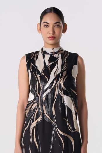 Buy_Line Out Line_Black Chanderi High Neck Maverick Drift Dress _Online_at_Aza_Fashions