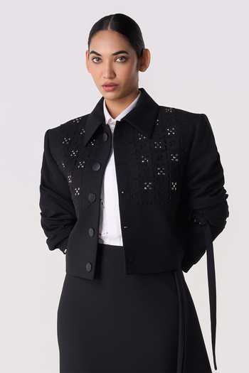 Line Out Line Studded Grid Cropped Jacket 
