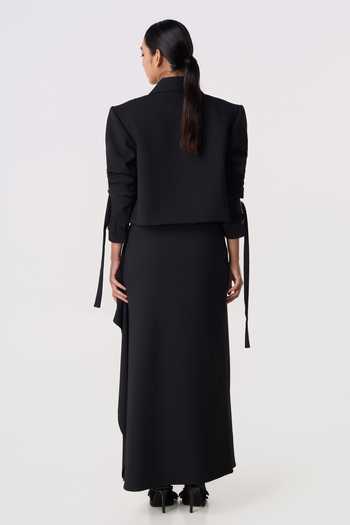Buy Line Out Line Black Cotton, Linen Collared Neck Studded Grid Cropped Jacket Online at Aza Fashions Buy_Line Out Line_Black Cotton, Linen Collared Neck Studded Grid Cropped Jacket _Online_at_Aza_Fashions