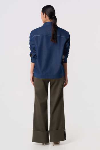 Line Out Line Blue Cotton, Denim Collared Neck Maze-dori Utility Shacket Online at Aza Fashions Line Out Line_Blue Cotton, Denim Collared Neck Maze-dori Utility Shacket _Online_at_Aza_Fashions