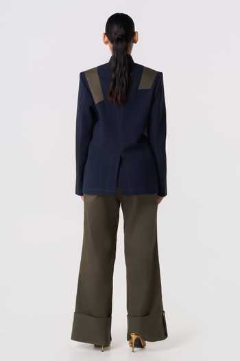 Buy_Line Out Line_Blue Suiting, Twill Cadet Panel Blazer _Online_at_Aza_Fashions