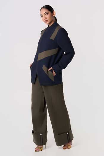 Line Out Line_Blue Suiting, Twill Cadet Panel Blazer _at_Aza_Fashions