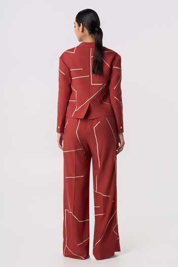 Buy_Line Out Line_Orange Linen Gridbreak Cropped Blazer 