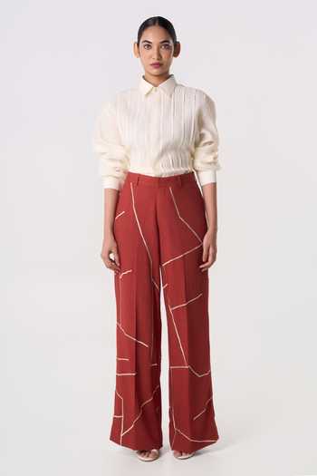 Line Out Line_Orange Linen Gridbreak Trouser _Online_at_Aza_Fashions
