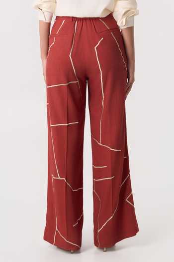 Line Out Line_Orange Linen Gridbreak Trouser _at_Aza_Fashions