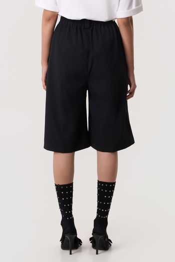 Shop_Line Out Line_Black Suiting Axis Pleat Wide Shorts _Online_at_Aza_Fashions
