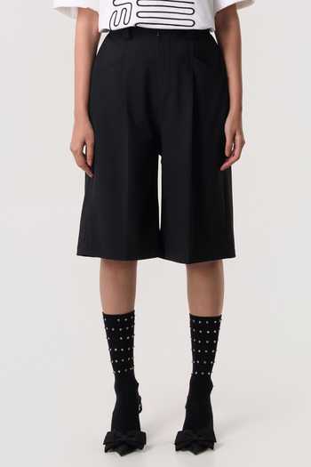 Line Out Line_Black Suiting Axis Pleat Wide Shorts _at_Aza_Fashions
