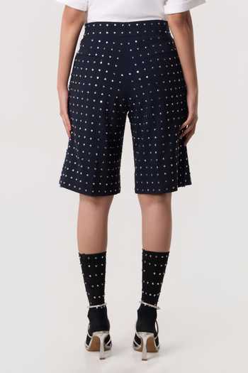 Buy_Line Out Line_Blue Suiting, Denim Rivetline Bead Work Shorts _Online_at_Aza_Fashions