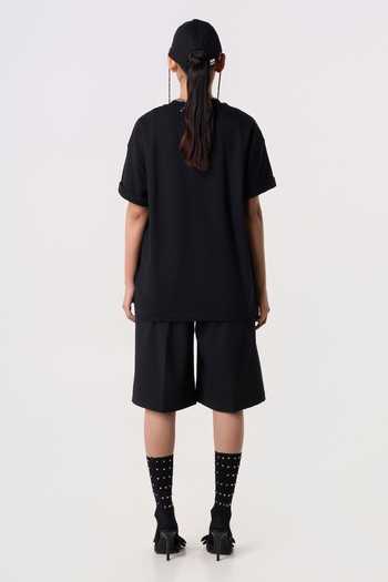 Shop Line Out Line Black Chanderi Round Neck Contour Piping T-shirt Online at Aza Fashions Shop_Line Out Line_Black Chanderi Round Neck Contour Piping T-shirt _Online_at_Aza_Fashions