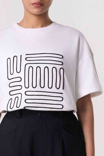 Line Out Line White Chanderi, Terrycloth Crew Neck Contour Piping T-shirt Online at Aza Fashions Line Out Line_White Chanderi, Terrycloth Crew Neck Contour Piping T-shirt _Online_at_Aza_Fashions