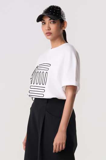 Buy Line Out Line White Chanderi, Terrycloth Crew Neck Contour Piping T-shirt Buy_Line Out Line_White Chanderi, Terrycloth Crew Neck Contour Piping T-shirt