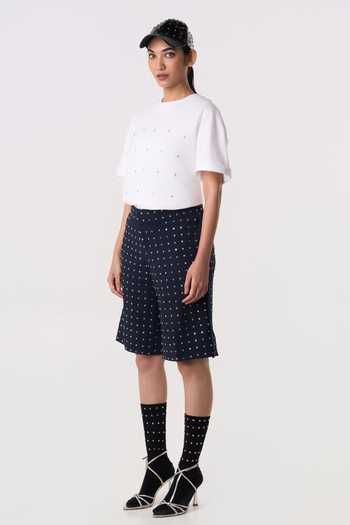Line Out Line_White Terrycloth Crew Neck Studpoint Placement Embroidered T-shirt _Online_at_Aza_Fashions