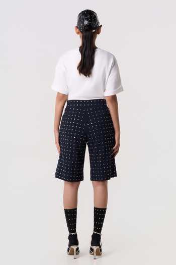Shop_Line Out Line_White Terrycloth Crew Neck Studpoint Placement Embroidered T-shirt _Online_at_Aza_Fashions