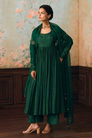 Paulmi And Harsh Henna Polka Dot Print Anarkali Set 