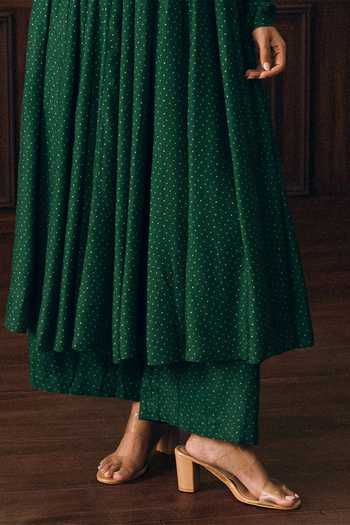 Paulmi And Harsh_Green Silk, Cotton Scoop Neck Henna Anarkali And Pant Set _Online_at_Aza_Fashions