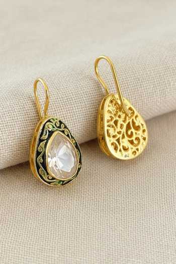 Buy Sica Jewellery Green Moissanite Polki Delta Earrings Online at Aza Fashions Buy_Sica Jewellery_Green Moissanite Polki Delta Earrings _Online_at_Aza_Fashions