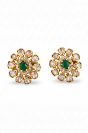 Sica Jewellery Green Moissanite Polki Vahini Earrings Online at Aza Fashions Sica Jewellery_Green Moissanite Polki Vahini Earrings _Online_at_Aza_Fashions