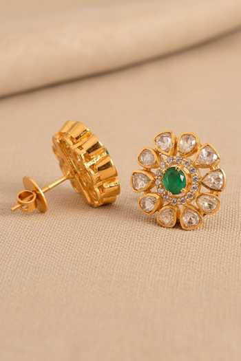 Buy Sica Jewellery Green Moissanite Polki Vahini Earrings Online at Aza Fashions Buy_Sica Jewellery_Green Moissanite Polki Vahini Earrings _Online_at_Aza_Fashions