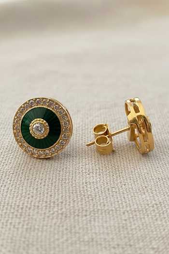 Sica Jewellery Green Moissanite Polki Mor Earrings Online at Aza Fashions Sica Jewellery_Green Moissanite Polki Mor Earrings _Online_at_Aza_Fashions