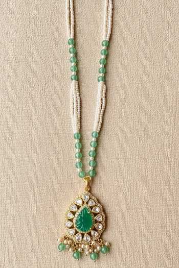 Buy Sica Jewellery Green Moissanite Polki Mayur Necklace Online at Aza Fashions Buy_Sica Jewellery_Green Moissanite Polki Mayur Necklace _Online_at_Aza_Fashions