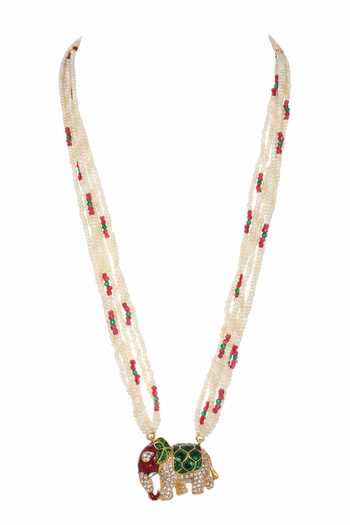 Sica Jewellery Multi Color Moissanite Polki Elephant Necklace Online at Aza Fashions Sica Jewellery_Multi Color Moissanite Polki Elephant Necklace _Online_at_Aza_Fashions