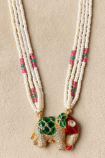 Buy Sica Jewellery Multi Color Moissanite Polki Elephant Necklace Online at Aza Fashions Buy_Sica Jewellery_Multi Color Moissanite Polki Elephant Necklace _Online_at_Aza_Fashions