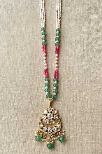 Shop Sica Jewellery Green Moissanite Polki Charvi Necklace Online at Aza Fashions Shop_Sica Jewellery_Green Moissanite Polki Charvi Necklace _Online_at_Aza_Fashions