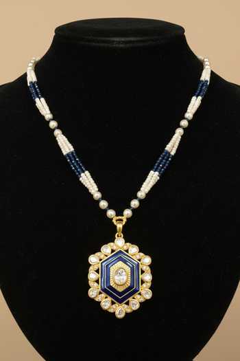 Shop Sica Jewellery Blue Moissanite Polki Prana Necklace Online at Aza Fashions Shop_Sica Jewellery_Blue Moissanite Polki Prana Necklace _Online_at_Aza_Fashions