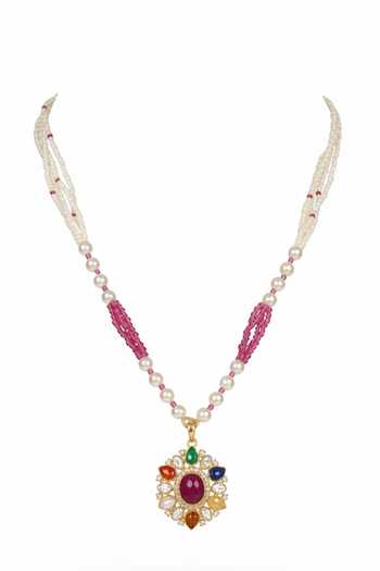 Sica Jewellery Gold Plated Moissanite Polki Ratna Necklace Online at Aza Fashions Sica Jewellery_Gold Plated Moissanite Polki Ratna Necklace _Online_at_Aza_Fashions