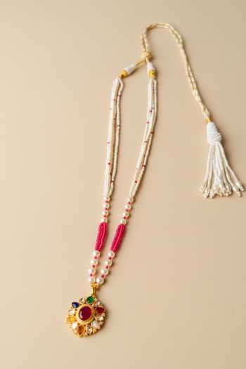 Sica Jewellery Gold Plated Moissanite Polki Ratna Necklace at Aza Fashions Sica Jewellery_Gold Plated Moissanite Polki Ratna Necklace _at_Aza_Fashions
