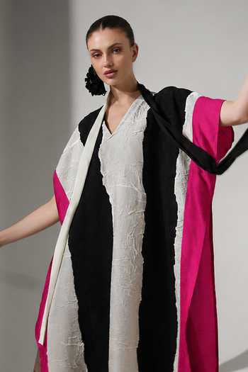 Stoique Multicolor Silk V-neck Anchor Crushed Oversized Kaftan Online at Aza Fashions Stoique_Multicolor Silk V-neck Anchor Crushed Oversized Kaftan _Online_at_Aza_Fashions