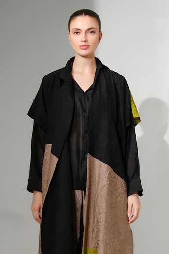 Stoique Black Silk Awaken Color Block Tunic Jacket Online at Aza Fashions Stoique_Black Silk Awaken Color Block Tunic Jacket _Online_at_Aza_Fashions