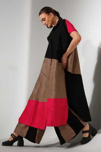 Buy_Stoique_Brown Silk Collared Neck, Yes Awaken Crushed Oversized Tunic _Online_at_Aza_Fashions