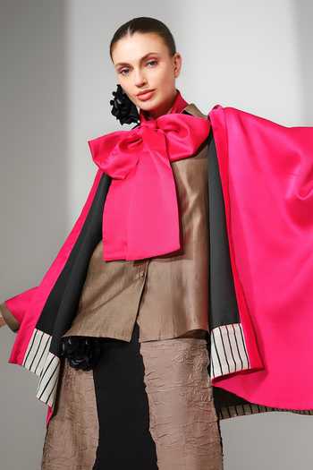 Buy_Stoique_Pink Satin Open Neck Chi Hand Dyed Jacket 