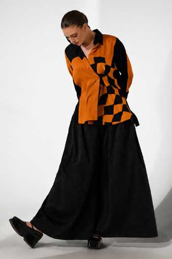 Buy Stoique Black Silk Collared Neck Dew Patchwork Crushed Shirt Online at Aza Fashions Buy_Stoique_Black Silk Collared Neck Dew Patchwork Crushed Shirt _Online_at_Aza_Fashions