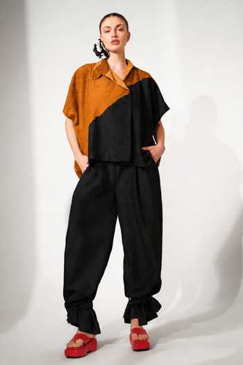 Buy Stoique Black Silk Collared Neck Emerge Crushed Oversized Shirt Online at Aza Fashions Buy_Stoique_Black Silk Collared Neck Emerge Crushed Oversized Shirt _Online_at_Aza_Fashions