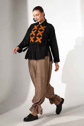 Buy Stoique Black Silk, Chanderi Collared Neck Pebble Applique Work Gilet And Shirt Set Online at Aza Fashions Buy_Stoique_Black Silk, Chanderi Collared Neck Pebble Applique Work Gilet And Shirt Set _Online_at_Aza_Fashions