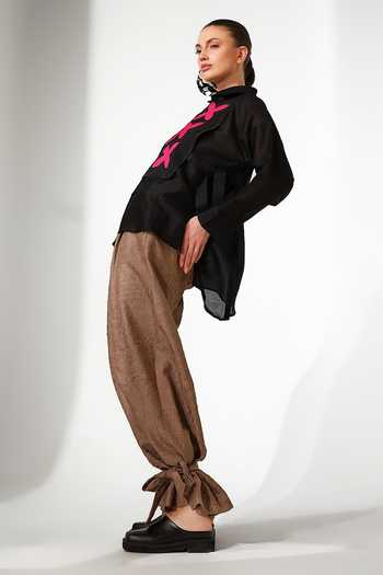 Buy_Stoique_Black Silk, Chanderi Collared Neck, Open Pebble Applique Work Gilet And Shirt Set _Online_at_Aza_Fashions