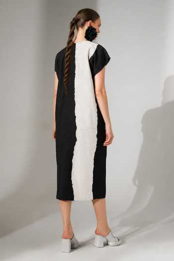 Stoique Ripple Crushed Silk Color Block Dress 