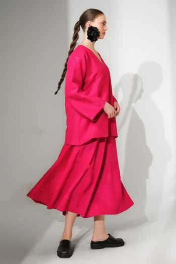 Stoique_Fuchsia Silk Scarlet Crushed Skirt _Online_at_Aza_Fashions
