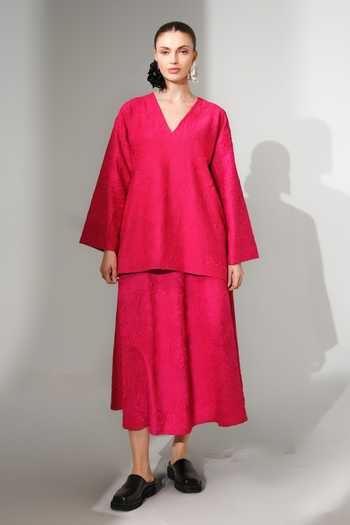 Buy_Stoique_Pink Silk V-neck Scarlet Crushed Top _Online_at_Aza_Fashions