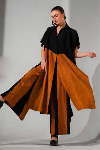 Stoique Black Silk Union Crushed Wide Leg Pant Online at Aza Fashions Stoique_Black Silk Union Crushed Wide Leg Pant _Online_at_Aza_Fashions